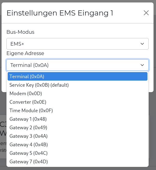 EMS Busadresse Einstellung