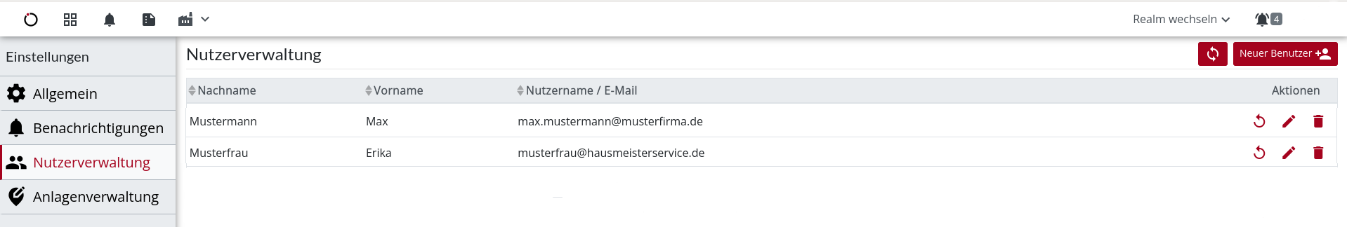 Nutzerverwaltungsscreen